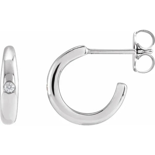 03 CTW Natural one Diamond Hoop Earrings Set in white gold or platinum 