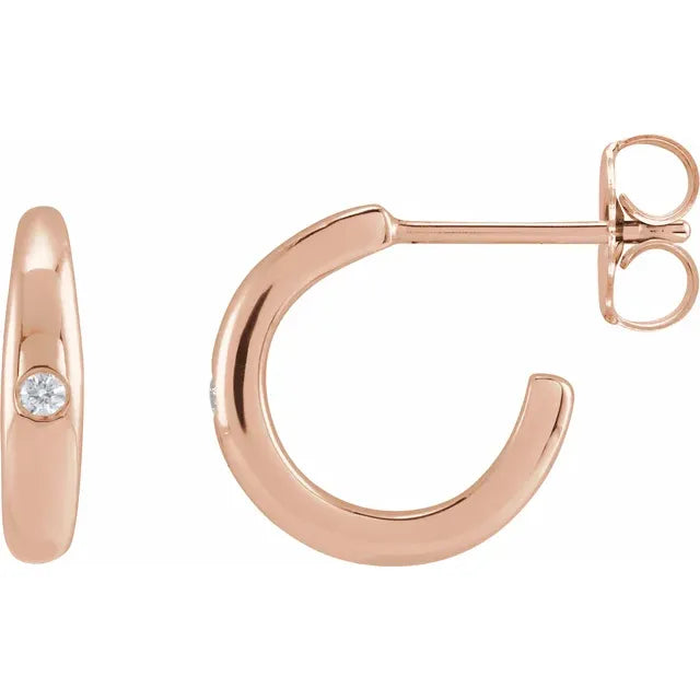 03 CTW Natural one Diamond Hoop Earrings Set in Rose Gold