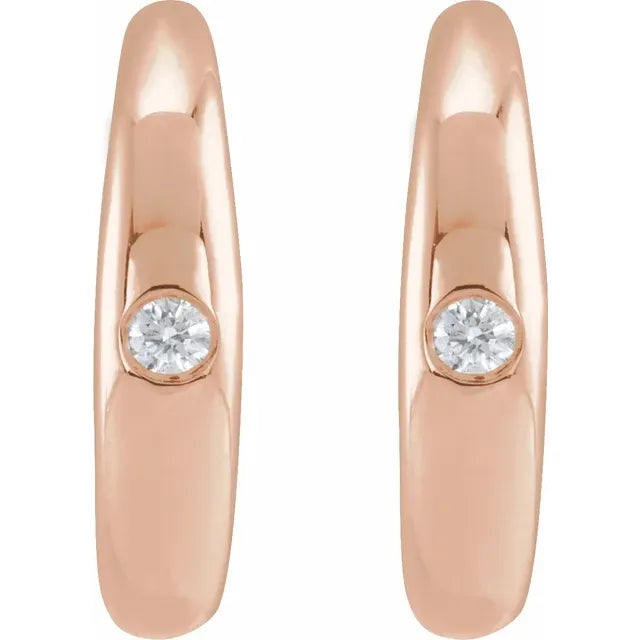 14K Rose 03 CTW Natural one Diamond Hoop Earrings 