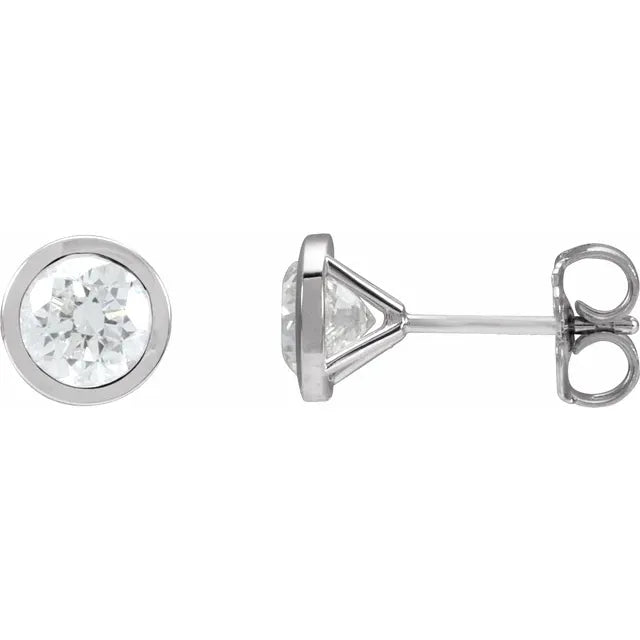 1.5 CTW Bezel Set Diamond stud Earrings Set in white gold or platinum 