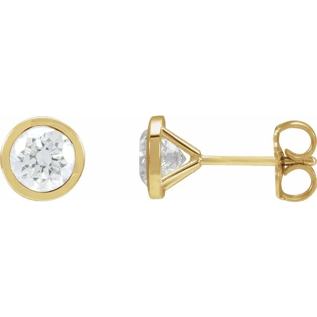 1.5 CTW Bezel Set Diamond stud Earrings Set in Yellow Gold