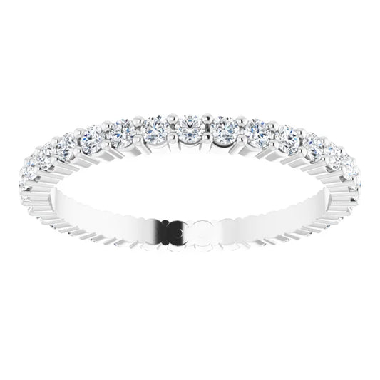 14K White gold or platinum 1.7 MM Shared Prongs Diamond Wedding Band for women 
