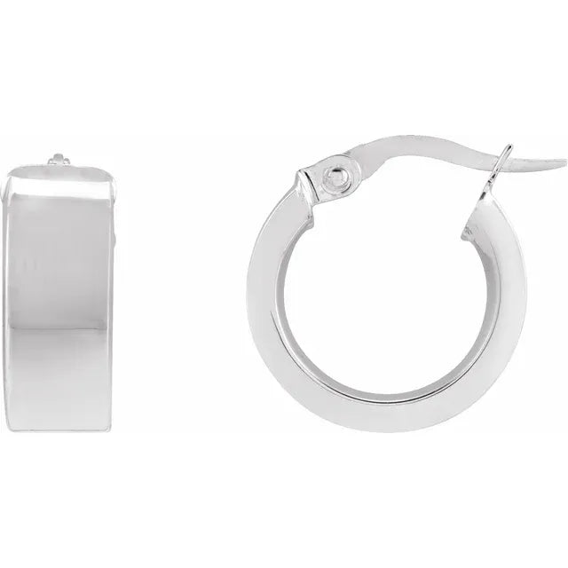 14K White Gold 10 mm Flat Tube Hoop Earrings