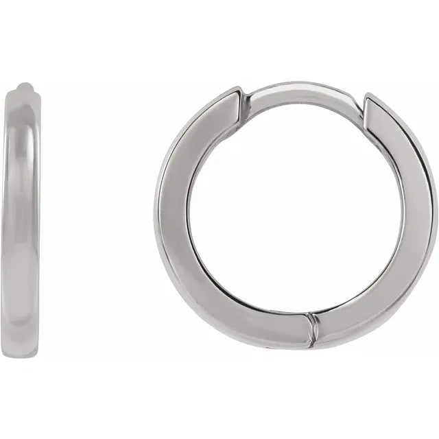 14K White 10 mm Hinged Hoop Earrings 