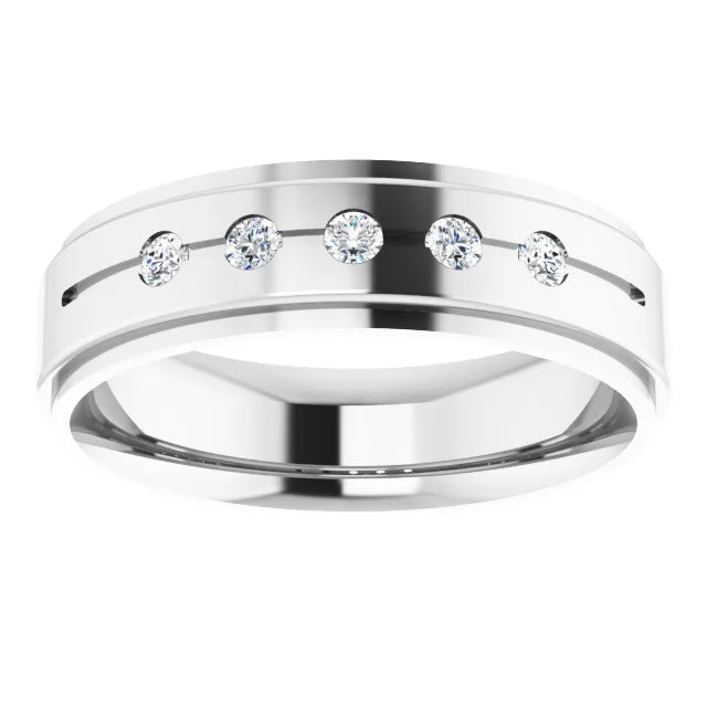 Men Diamond Wedding Band 14K White Gold