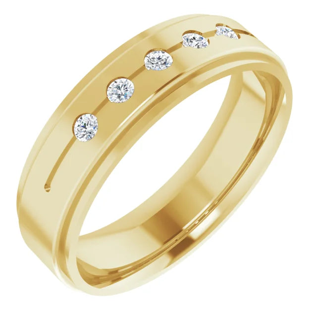 Men Diamond Wedding Band 14K Yellow Gold