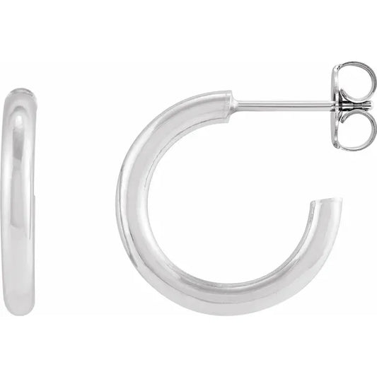 14K White gold 13 MM Tube Hoop Earrings 
