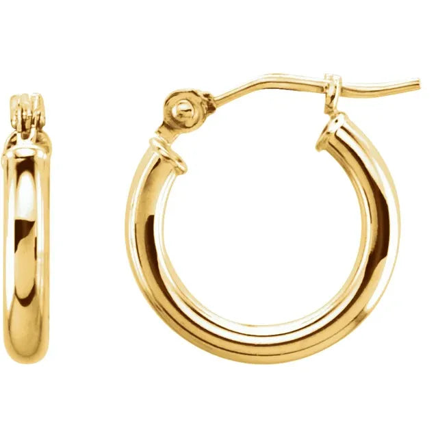 14K Yellow 13 mm Tube Hoop Earrings 