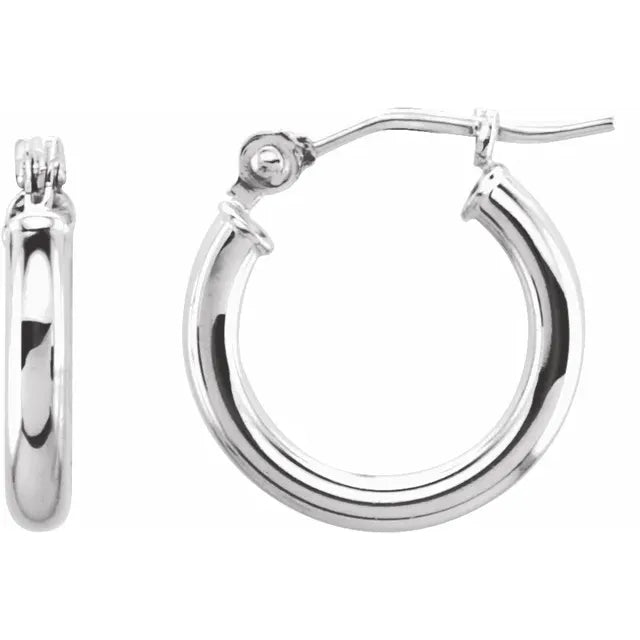 14K White 13 mm Tube Hoop Earrings 