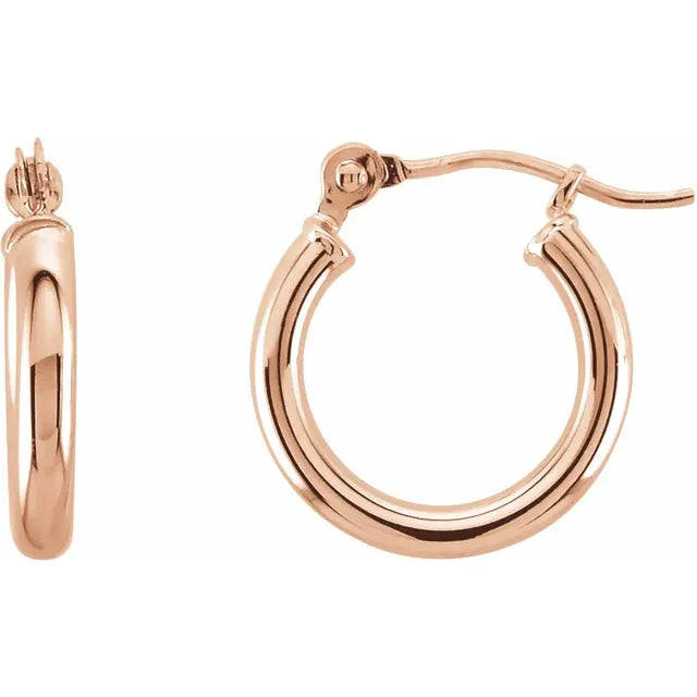 14K Rose Gold 13 mm Tube Hoop Earrings 
