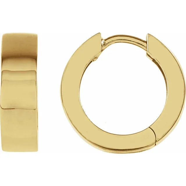 14.5 mm flat hinged hoop earrings in polished yellow gold