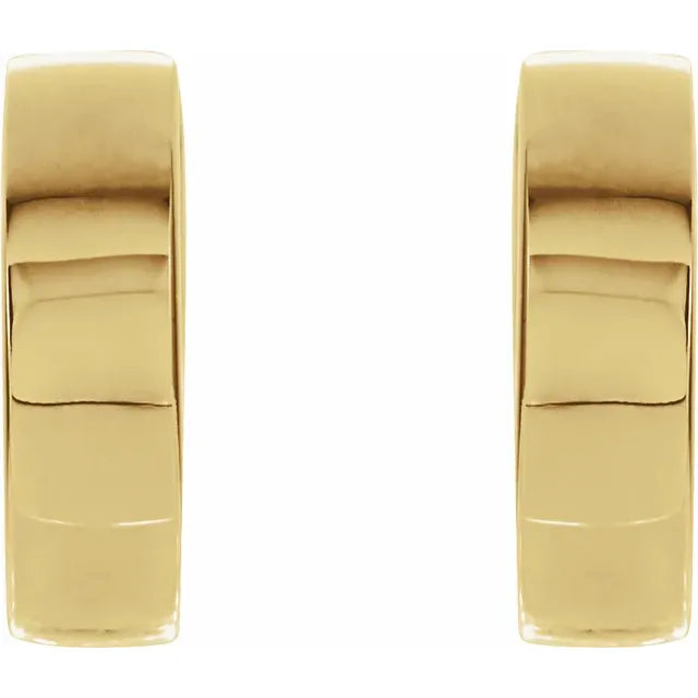 pair of 14.5 mm flat hinged gold hoop earrings with polished finish