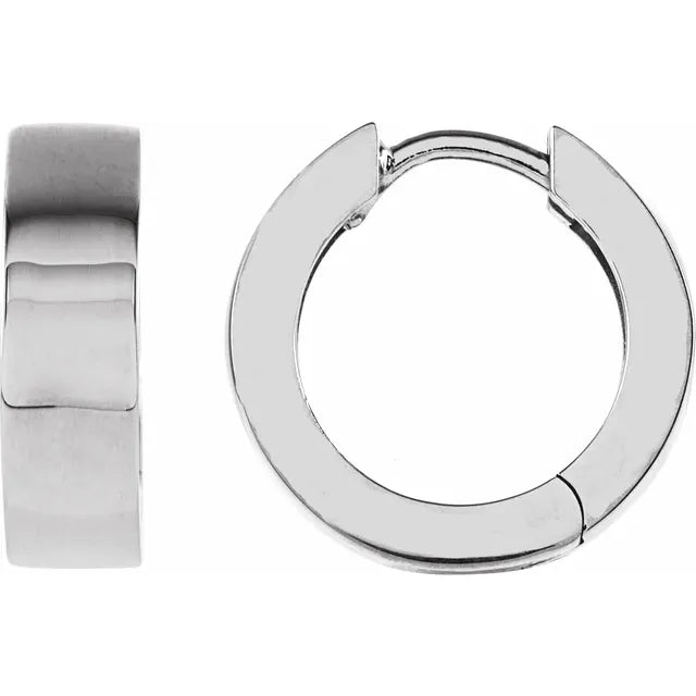 14.5 mm flat hinged hoop earrings in polished white gold