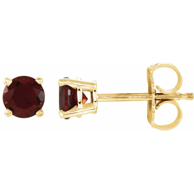 Natural garnet 4 mm prong set stud earrings in 14K yellow gold
