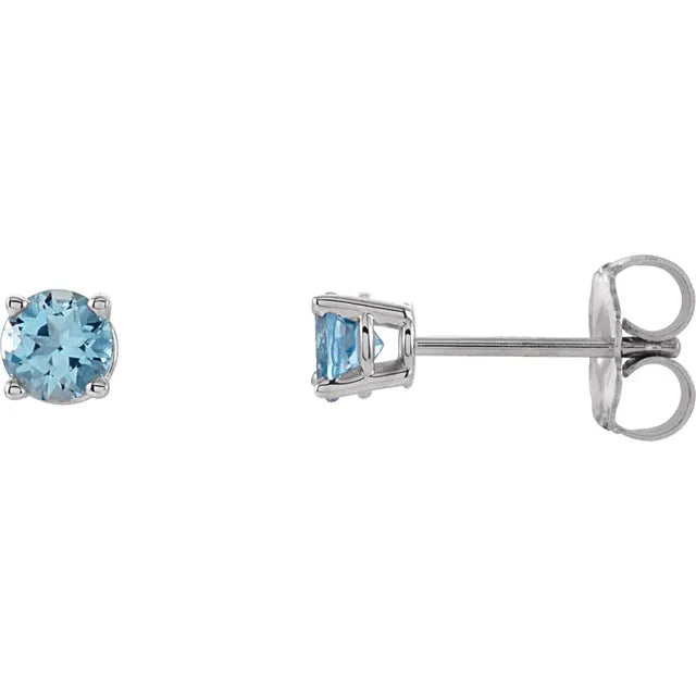 Natural aquamarine 4 mm prong set stud earrings in 14K white gold
