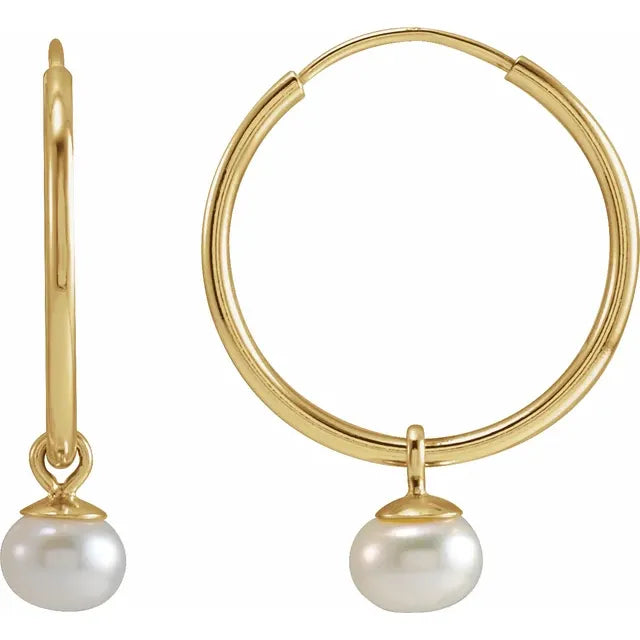 14K Gold 14K Yellow Cultured White Freshwater Pearl 15 mm Endless Hoop Earrings