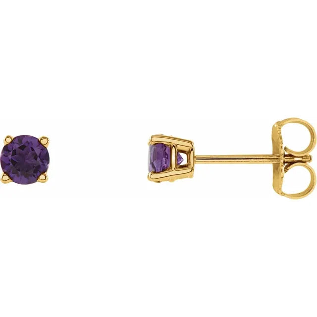 Natural amethyst 4 mm prong set stud earrings in 14K yellow gold
