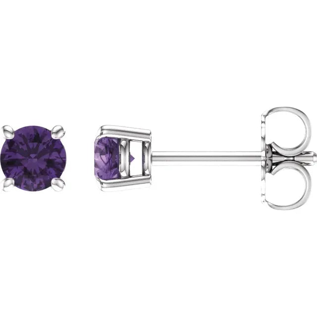 Natural amethyst 4 mm prong set stud earrings in 14K White gold
