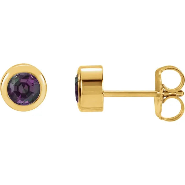 14K Yellow Gold Lab-Grown Alexandrite Bezel-Set Earrings