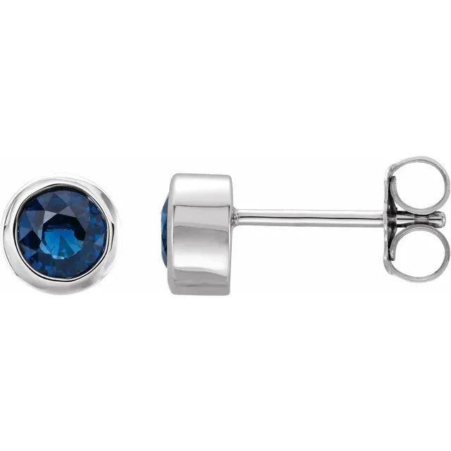14K White Gold Natural Blue Sapphire Bezel-Set Earrings