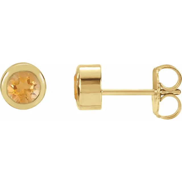 14K Yellow Gold Natural Citrine Bezel-Set Earrings