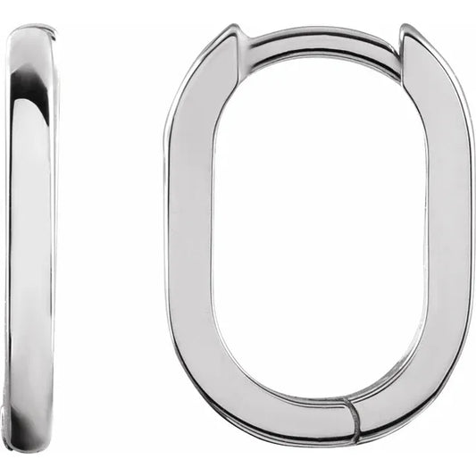 14K White Gold  14 mm Elongated Oval Hoop Earrings 
