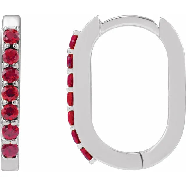 White gold or platinum 14 mm Ruby Hoop Earrings 