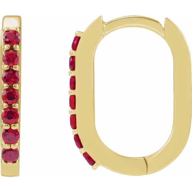 Yellow Gold 14 mm Ruby Hoop Earrings 
