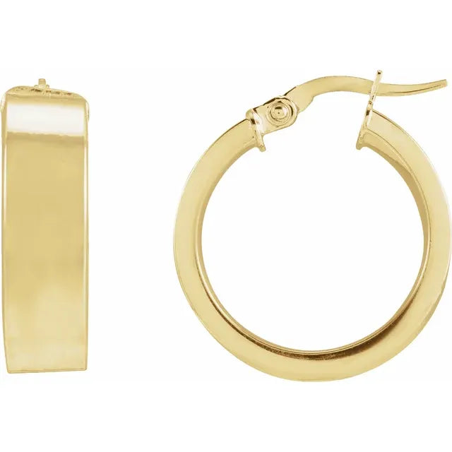 14K Yellow Gold 15 mm Flat Tube Hoop Earrings 