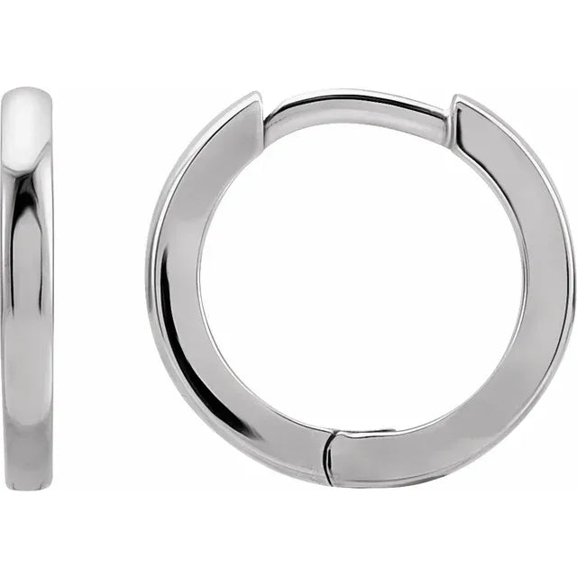 14K White gold 15 mm Hinged Hoop Earrings 