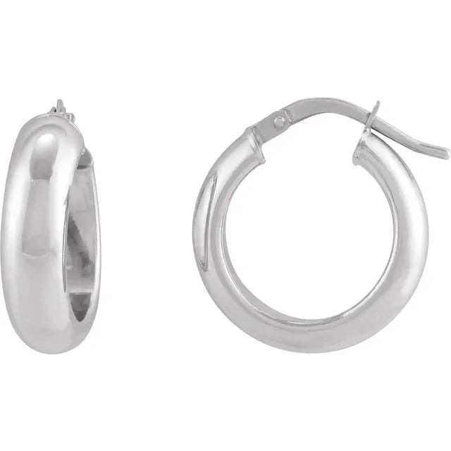14K White Gold  17 mm Half-Round Tube Hoop Earrings 
