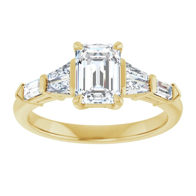 1 CT 5-Stone Emerald Cut diamond engagement ring with tapered baguette and Straight baguette side stones  