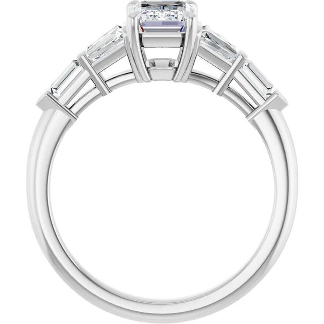 1 CT 5-Stone Emerald Cut diamond engagement ring with tapered baguette and Straight baguette side stones  Set in white gold or platinum show under gallery 