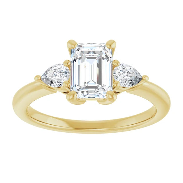 1 CT three Stones Emerald and Pear Three Stone Diamond Engagement Ring 