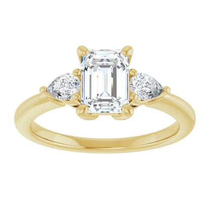 1 CT three Stones Emerald and Pear Three Stone Diamond Engagement Ring 