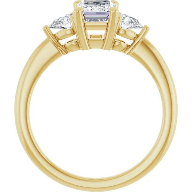 1 CT three Stones Emerald and Pear Three Stone Diamond Engagement Ring Set in Yellow Gold showing under gallery 