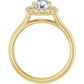 1 1/4 Round diamond engagement ring with a radiant-style halo and crown-like setting in yellow gold showing under gallery 