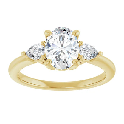 1 1/4 CTW Three Stones Oval and pear Diamond Engagement Ring 