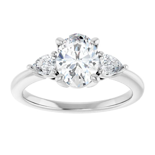 1 1/4 CTW Three Stones Oval and pear Diamond Engagement Ring in white gold 