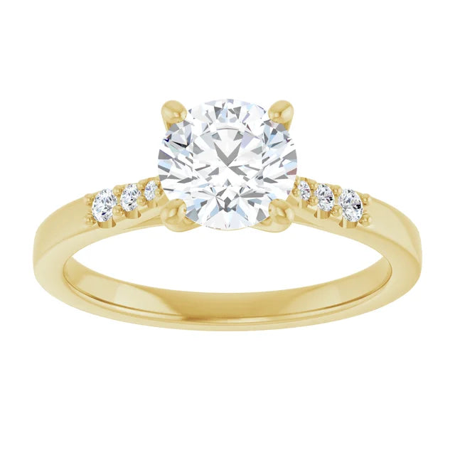 1 + CTW Round Natural Diamond Engagement Ring 14K Yellow Gold