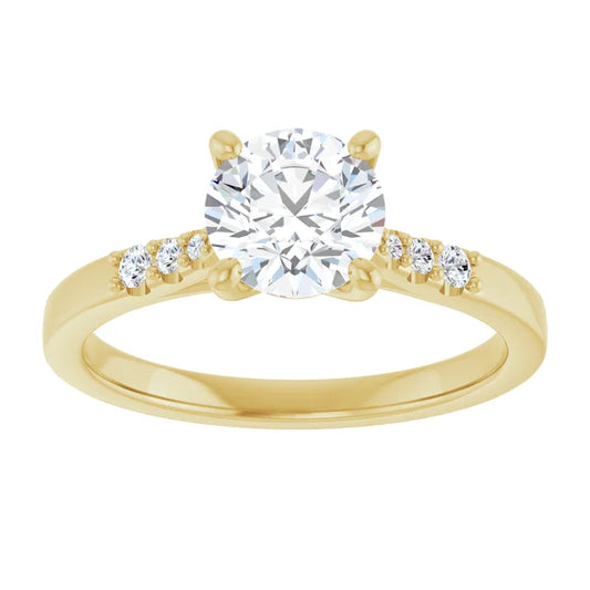 1 + CTW Round Natural Diamond Engagement Ring 14K Yellow gold straight 