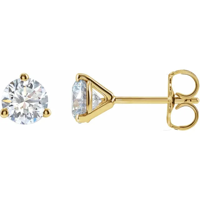 1 CTW 3 Prong Martini Diamond Stud Earrings Set in Yellow Gold