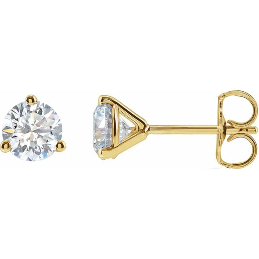 1 CTW 3 Prong Martini Diamond Stud Earrings Set in Yellow Gold