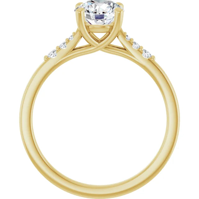 1 CT Video for Round diamond engagement ring with tapered natural diamond accents in yellow gold showing under gallery 