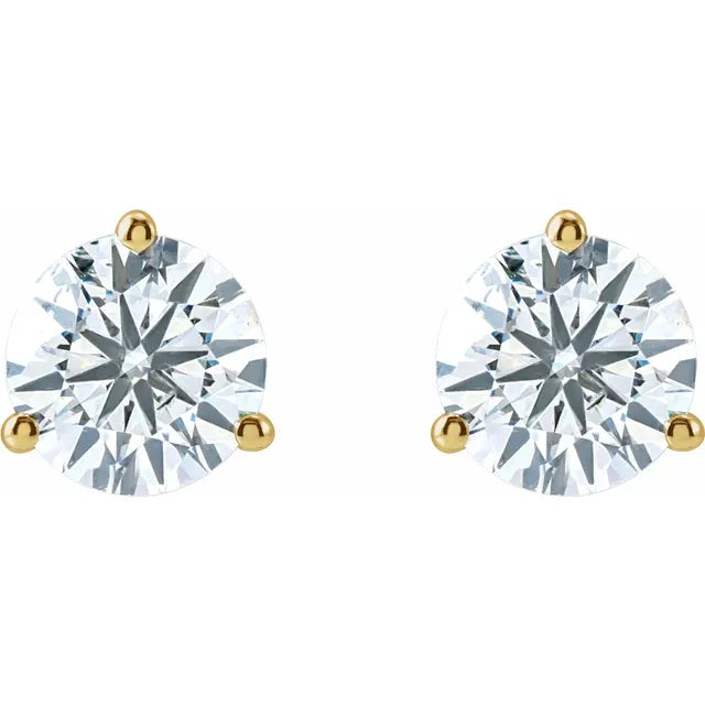 1 1/2 CTW 3 Prong Martini Style Diamond Stud Earrings Set in Yellow Gold