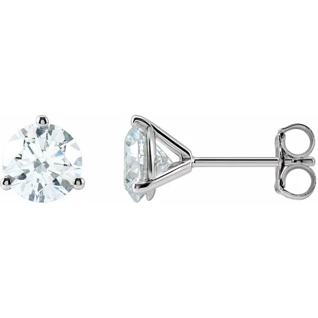 1 1/2 CTW 3 Prong Martini Style Diamond Stud Earrings Set in white gold
