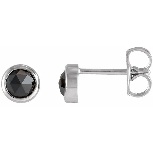1/2 CTW Rose-Cut Natural Black Diamond Bezel-Set Earrings set in 14K White gold or platinum 