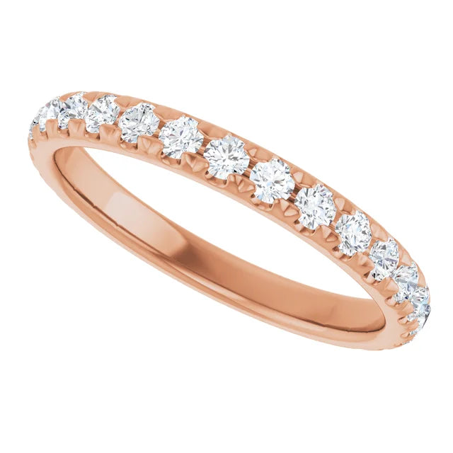 14K Rose Gold French Set Diamond wedding Band 