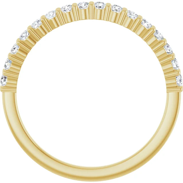 Diamond Wedding band for women set in yellow gold showing under gallery 
