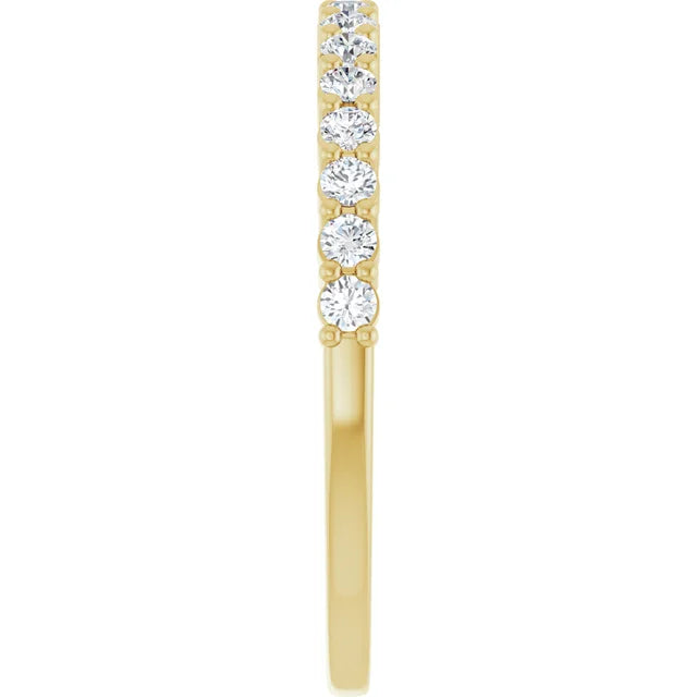 14K Yellow Gold Diamond Wedding band for women Showing Diamond on the shank from the side 